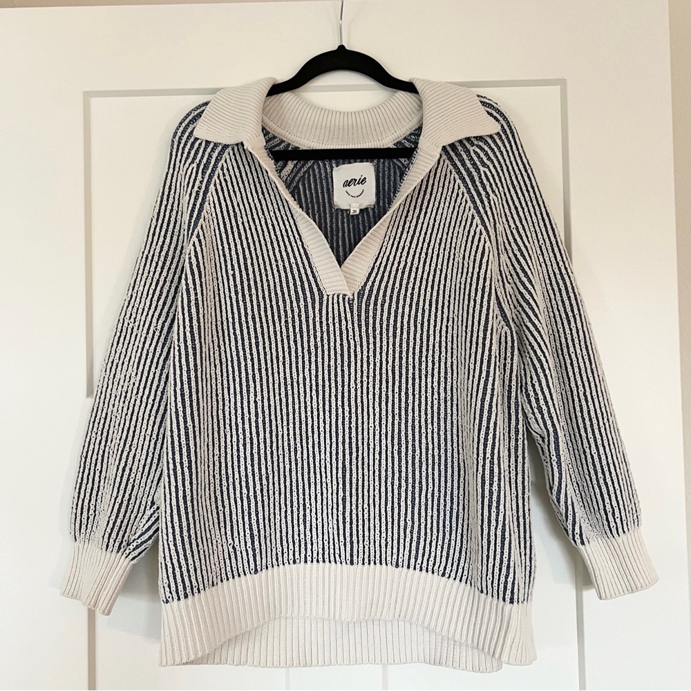 Aerie Women's Striped Pull Over Knit Sweater